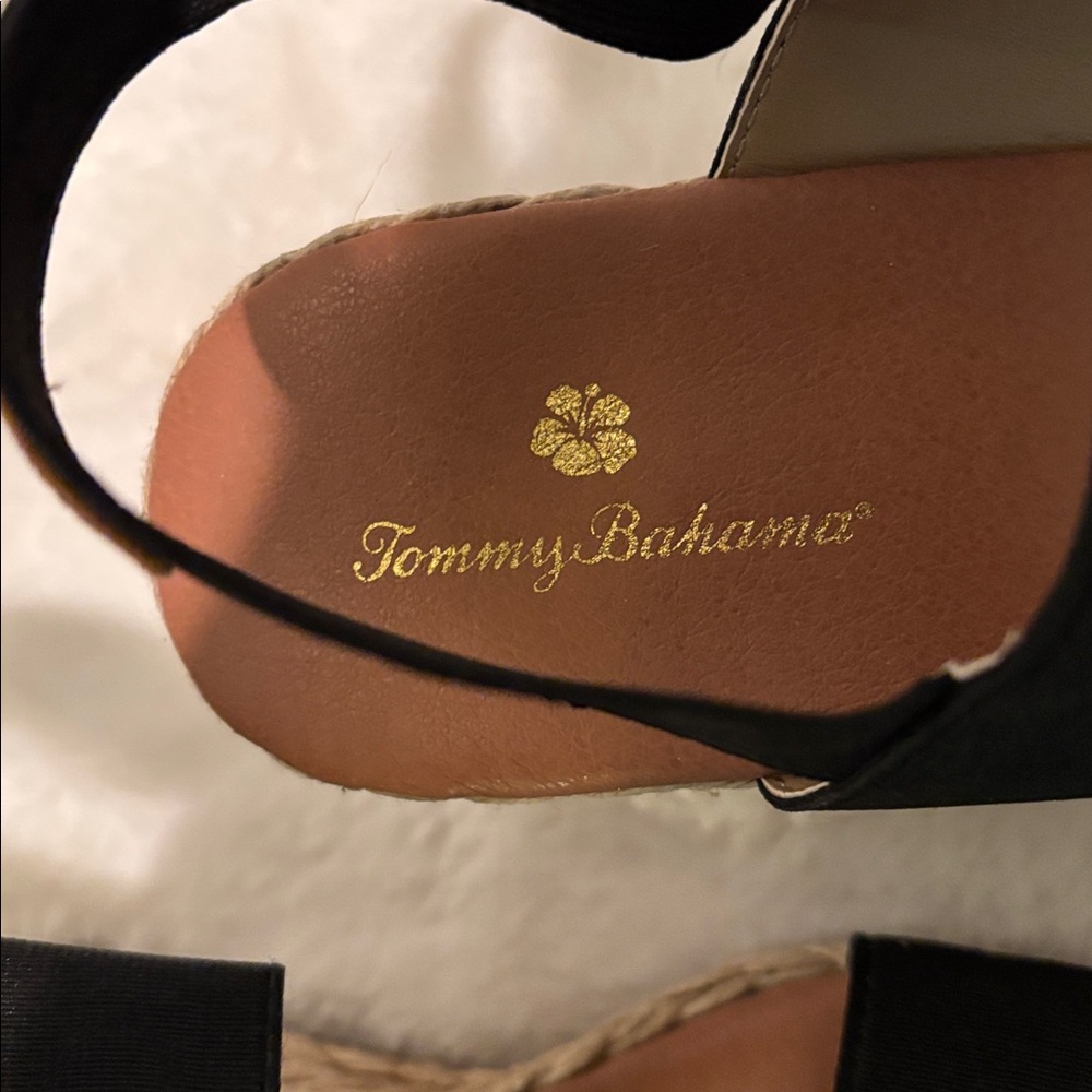 Tommy Bahama Black and Tan Wedge Sandals Size 10 - Picture 2 of 4